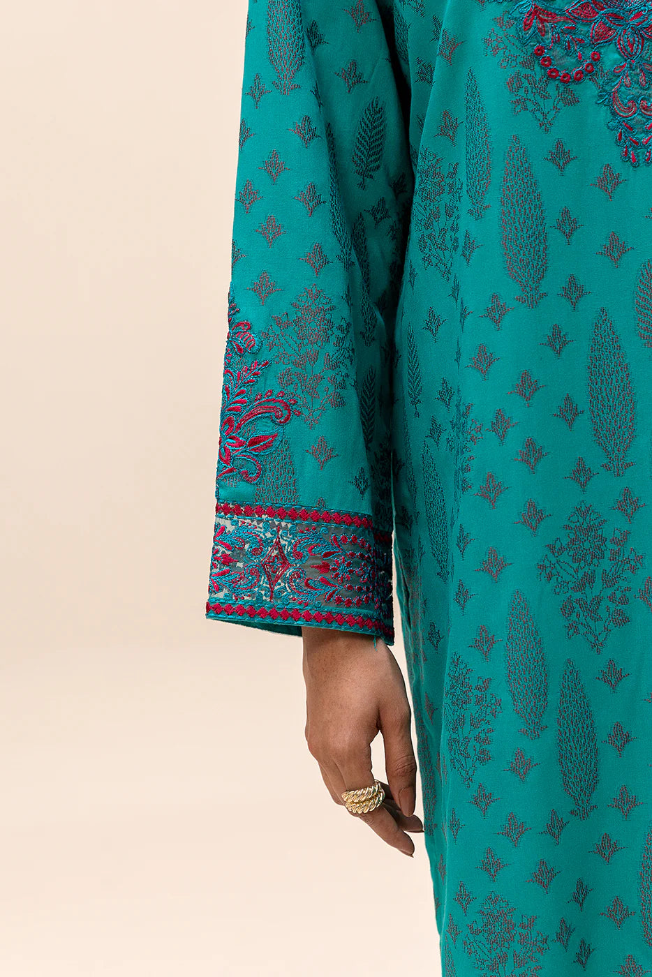 2 Piece Embroidered Jacquard Suit Ocean Glacint