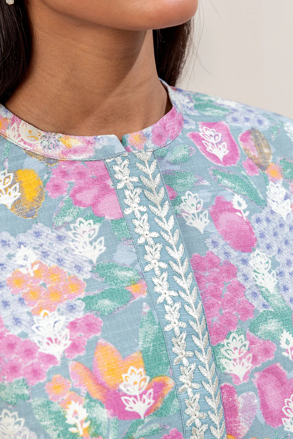 2 Piece Embroidered Khaddar Suit Candy Floss