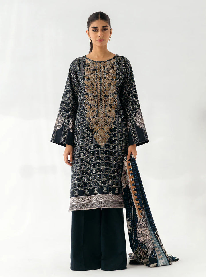 2 Piece Embroidered Khaddar Suit Nighty Silver