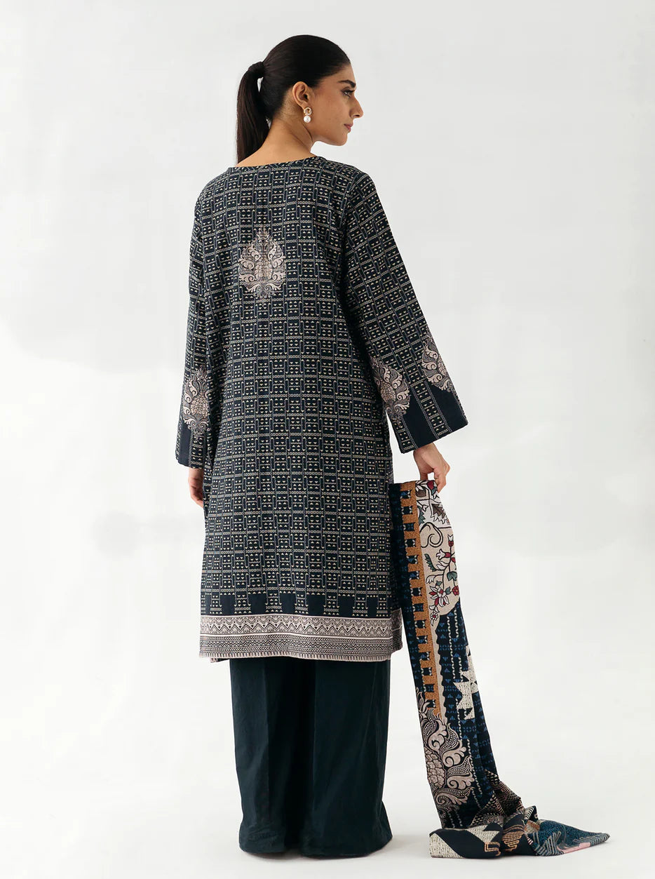 2 Piece Embroidered Khaddar Suit Nighty Silver