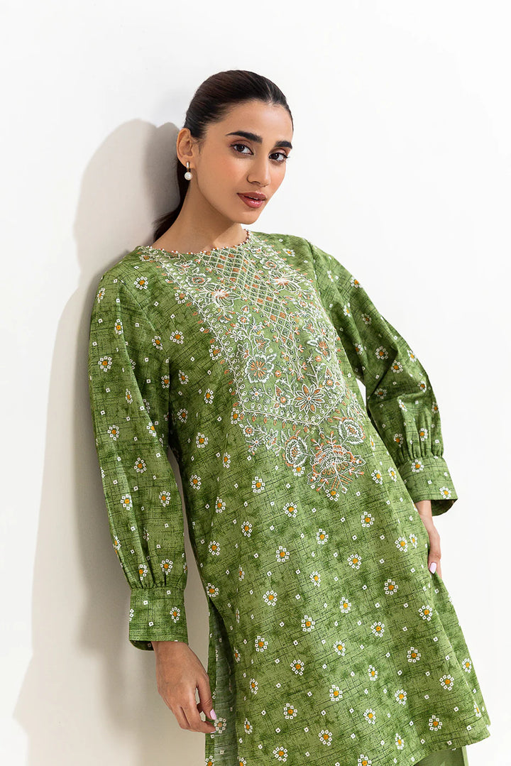 2 Piece Embroidered Khaddar Suit Tribal Moss