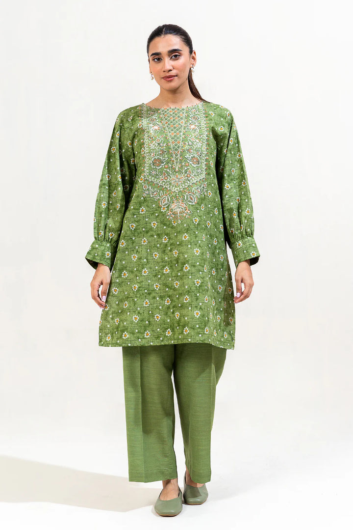 2 Piece Embroidered Khaddar Suit Tribal Moss