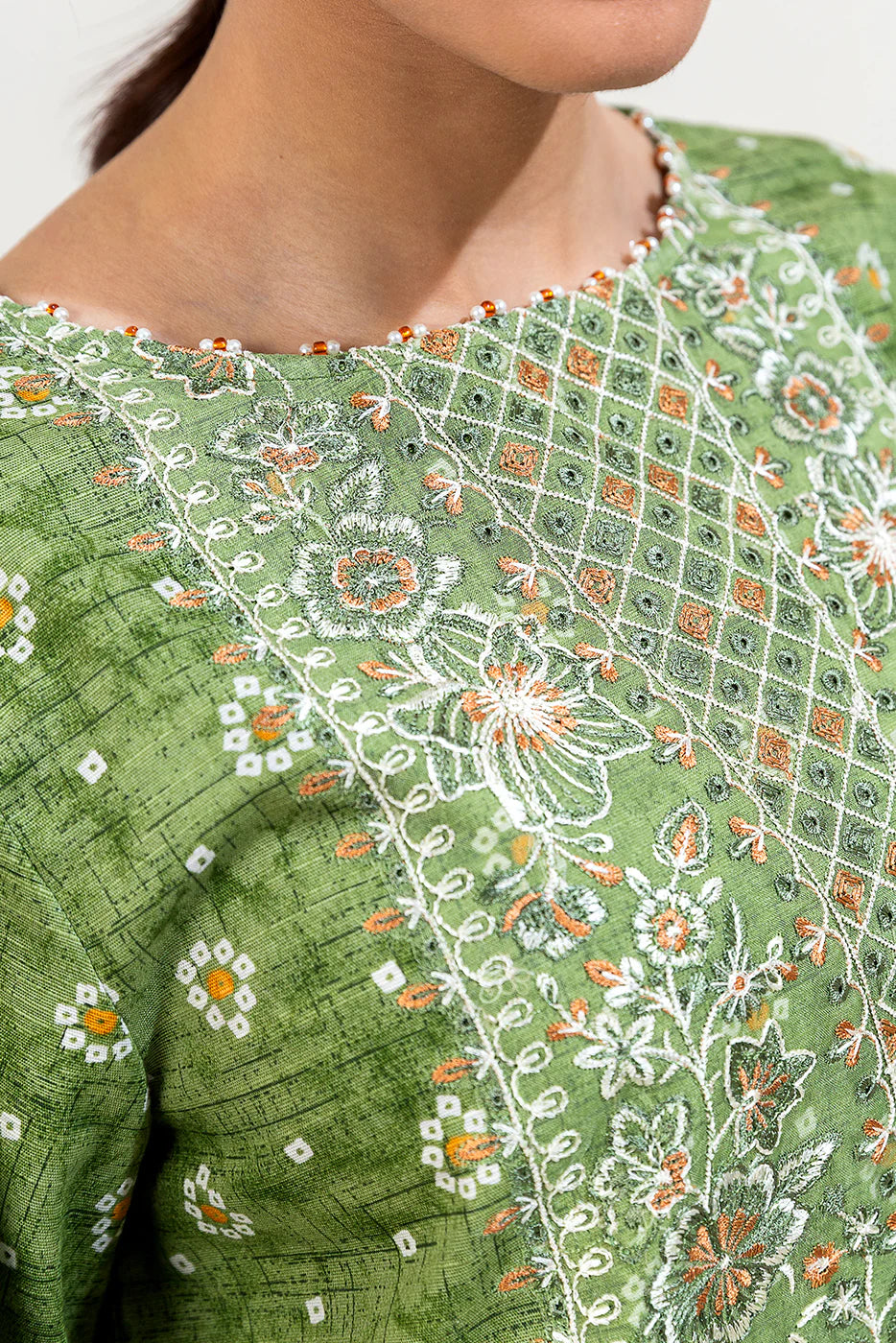 2 Piece Embroidered Khaddar Suit Tribal Moss