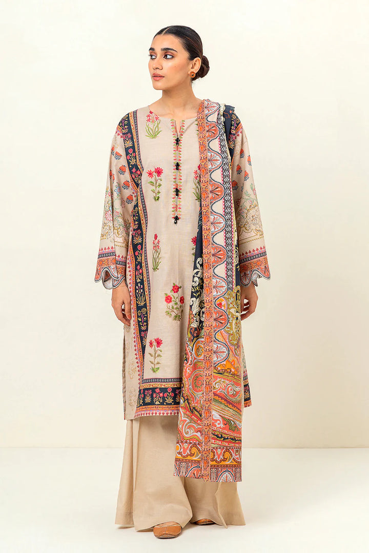 2 Piece Embroidered Khaddar Suit Elegant Ivory