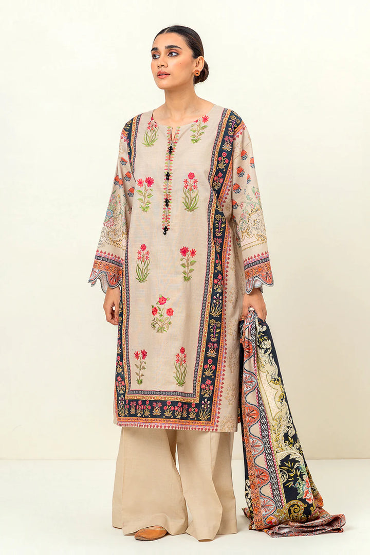 2 Piece Embroidered Khaddar Suit Elegant Ivory