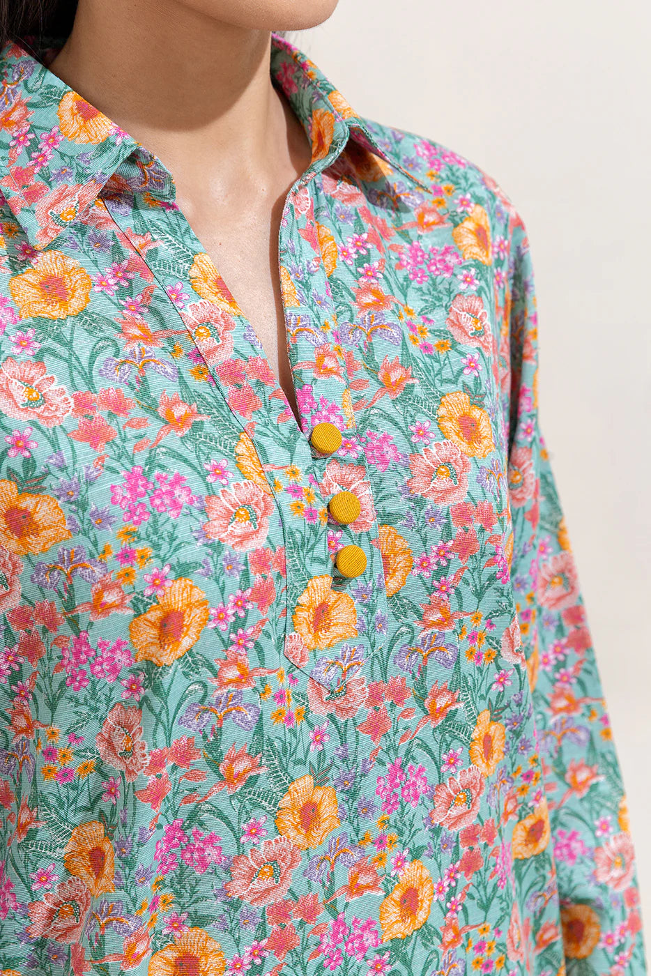 2 Piece Printed Khaddar Suit Aqua Bloom