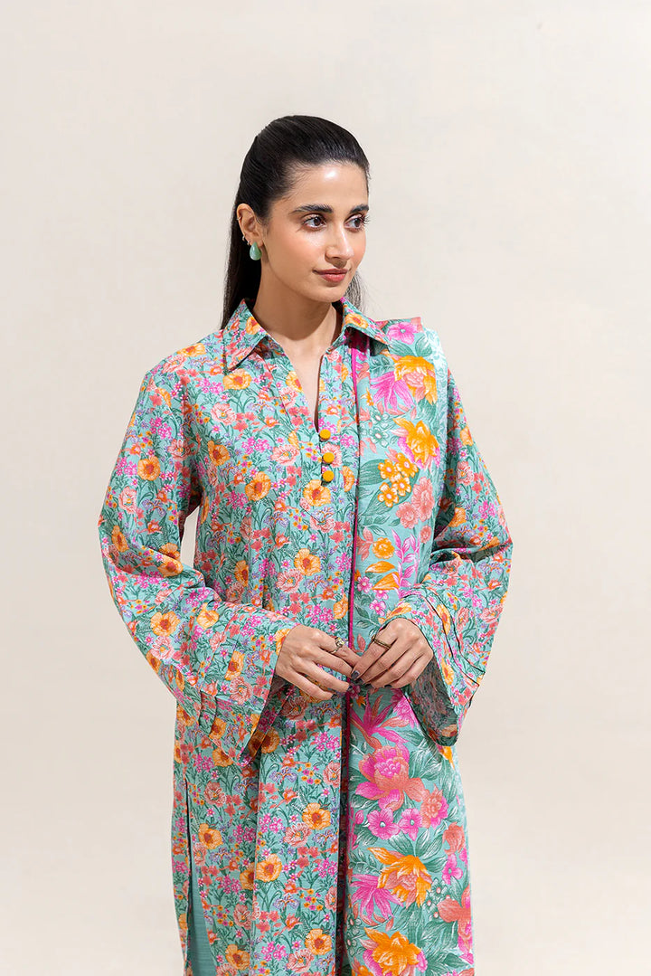 2 Piece Printed Khaddar Suit Aqua Bloom
