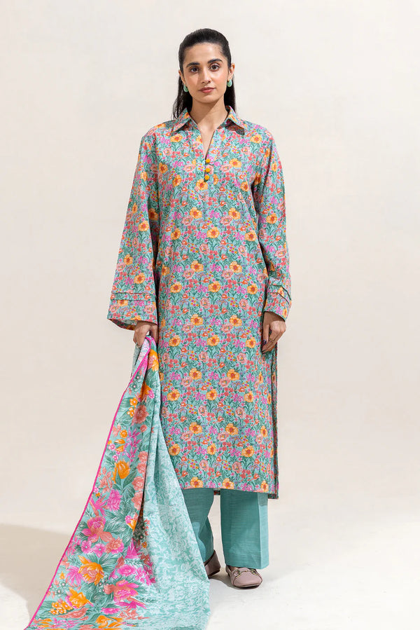 2 Piece Printed Khaddar Suit Aqua Bloom