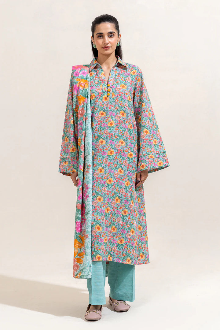2 Piece Printed Khaddar Suit Aqua Bloom