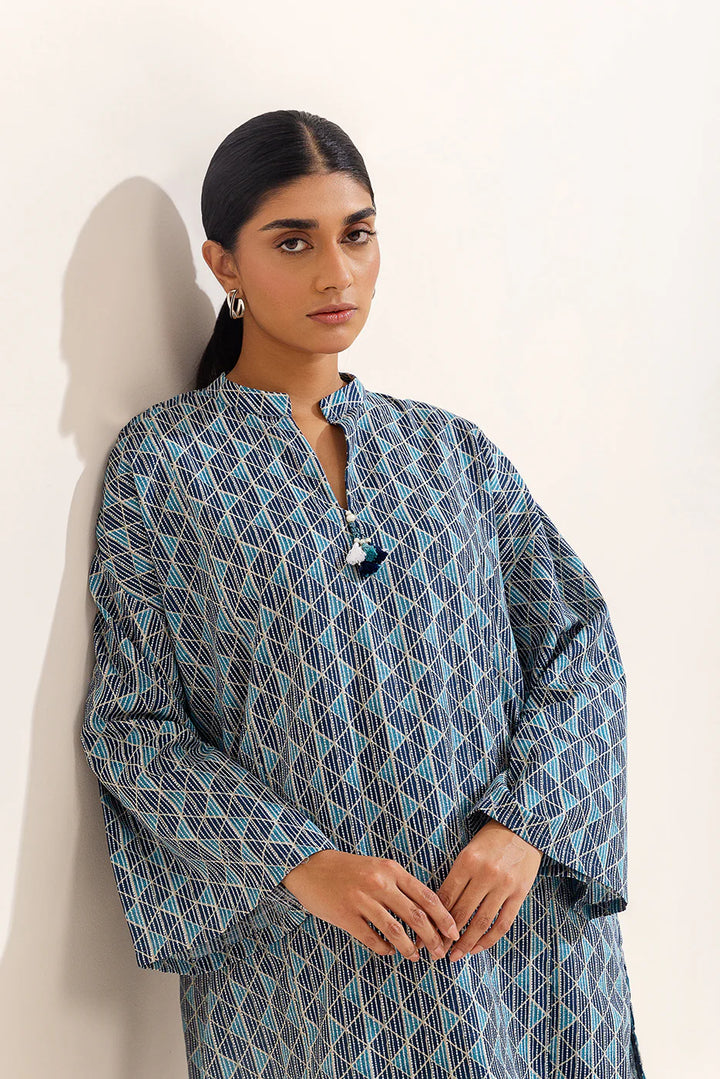 2 Piece Printed Khaddar Suit Graphite Grid