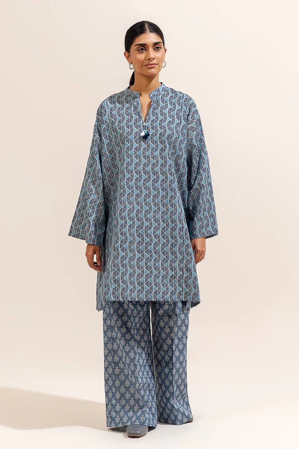 2 Piece Printed Khaddar Suit Graphite Grid