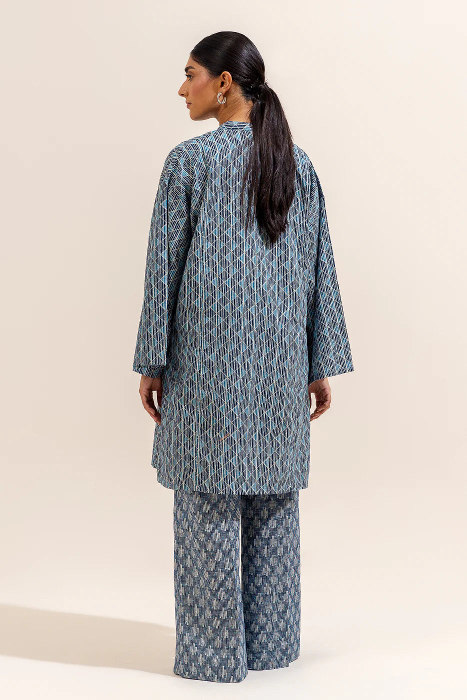2 Piece Printed Khaddar Suit Graphite Grid