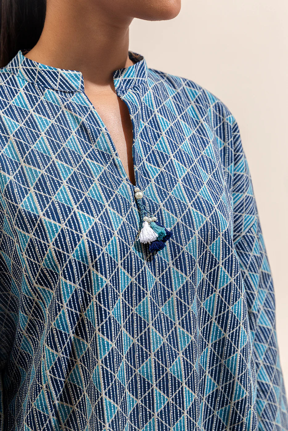 2 Piece Printed Khaddar Suit Graphite Grid