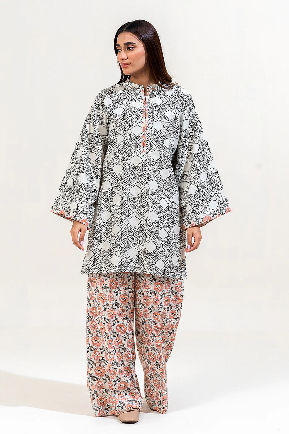 2 Piece Printed Khaddar Suit Ivory Maze