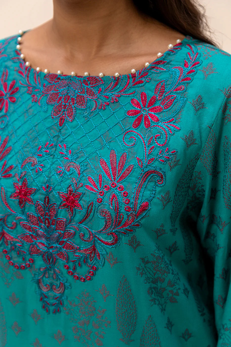2 Piece Embroidered Jacquard Suit Ocean Glacint