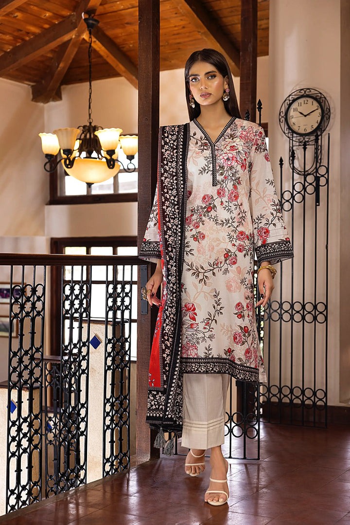 3-Piece Unstitched Printed Embroidered Lawn Beige