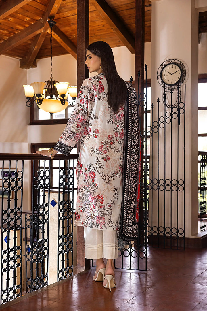 3-Piece Unstitched Printed Embroidered Lawn Beige