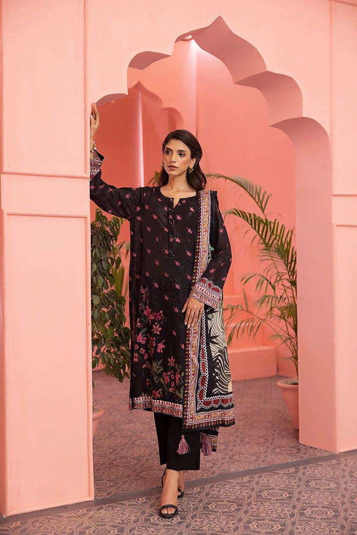 3-Piece Unstitched Printed Embroidered Lawn Black