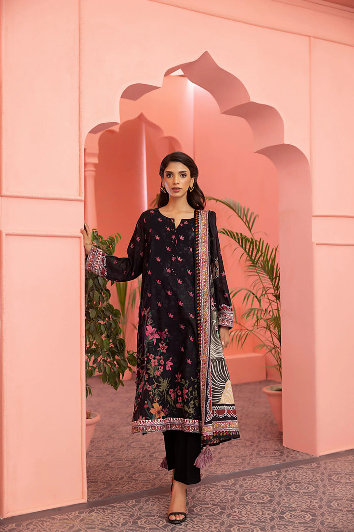 3-Piece Unstitched Printed Embroidered Lawn Black