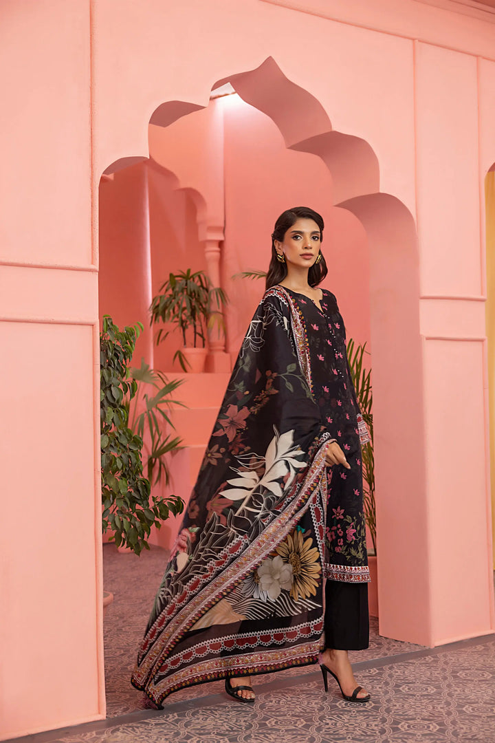 3-Piece Unstitched Printed Embroidered Lawn Black