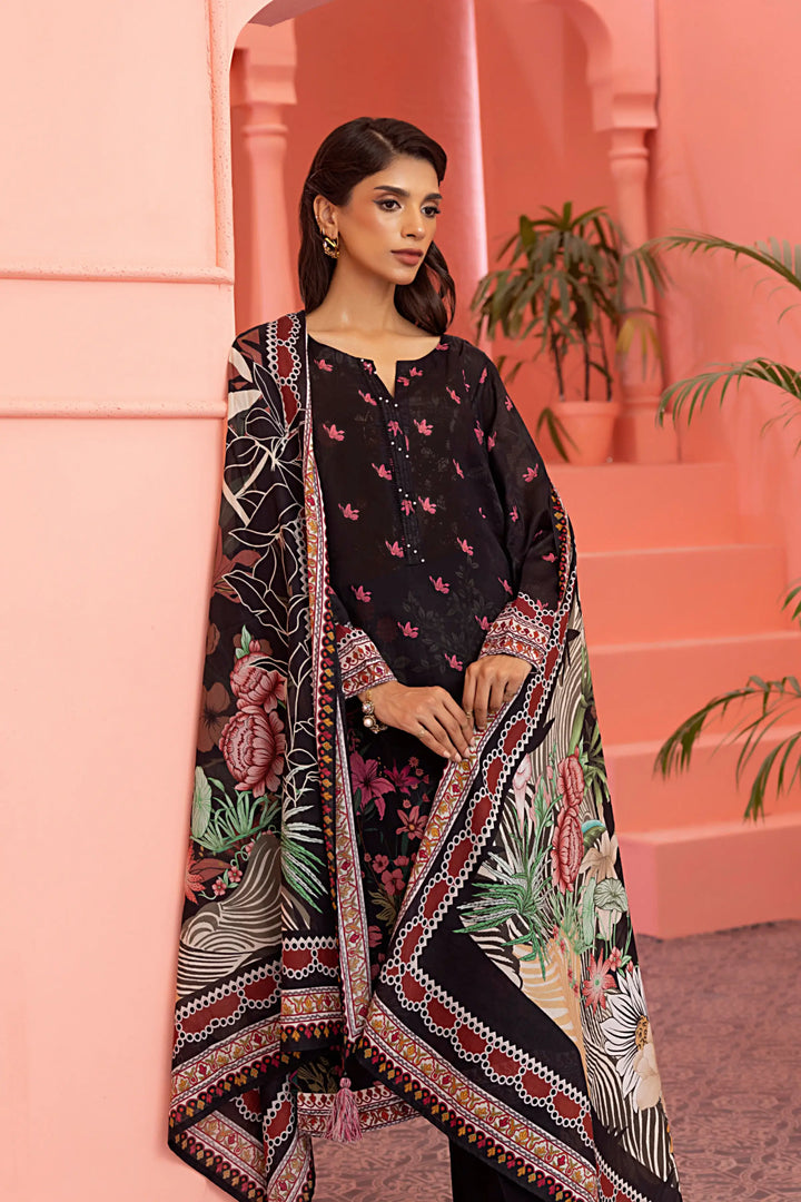 3-Piece Unstitched Printed Embroidered Lawn Black