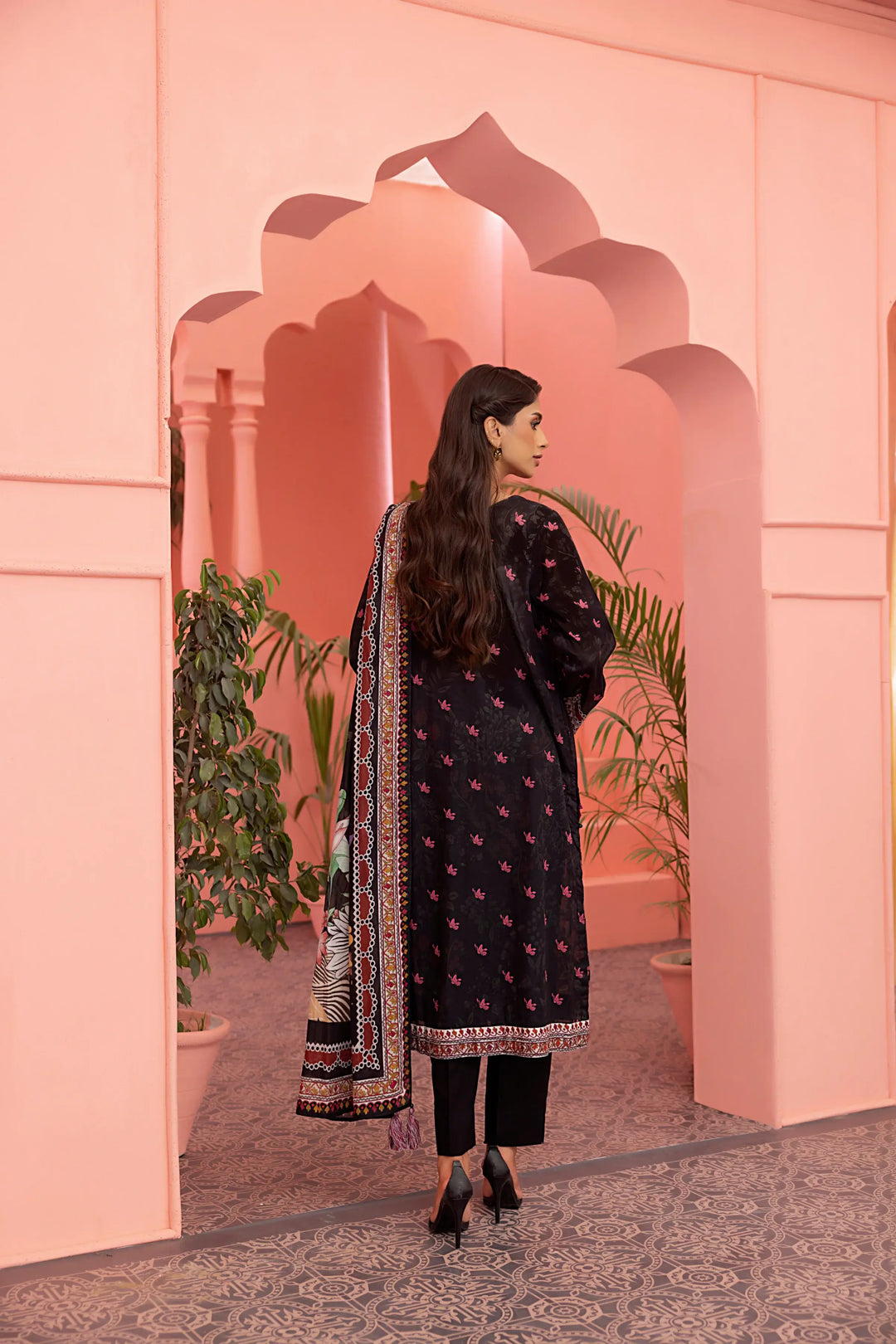 3-Piece Unstitched Printed Embroidered Lawn Black