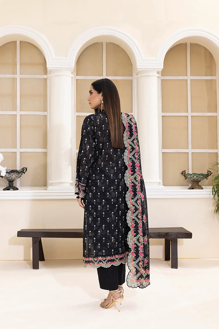 3-Piece Unstitched Printed Embroidered Lawn Suit Black