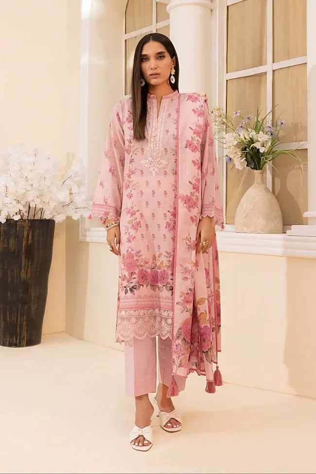 3-Piece Unstitched Printed Embroidered Lawn Suit Blossom