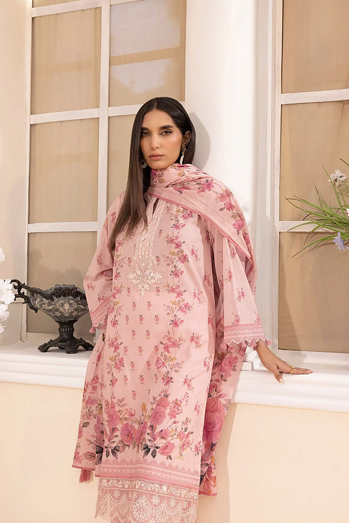 3-Piece Unstitched Printed Embroidered Lawn Suit Blossom