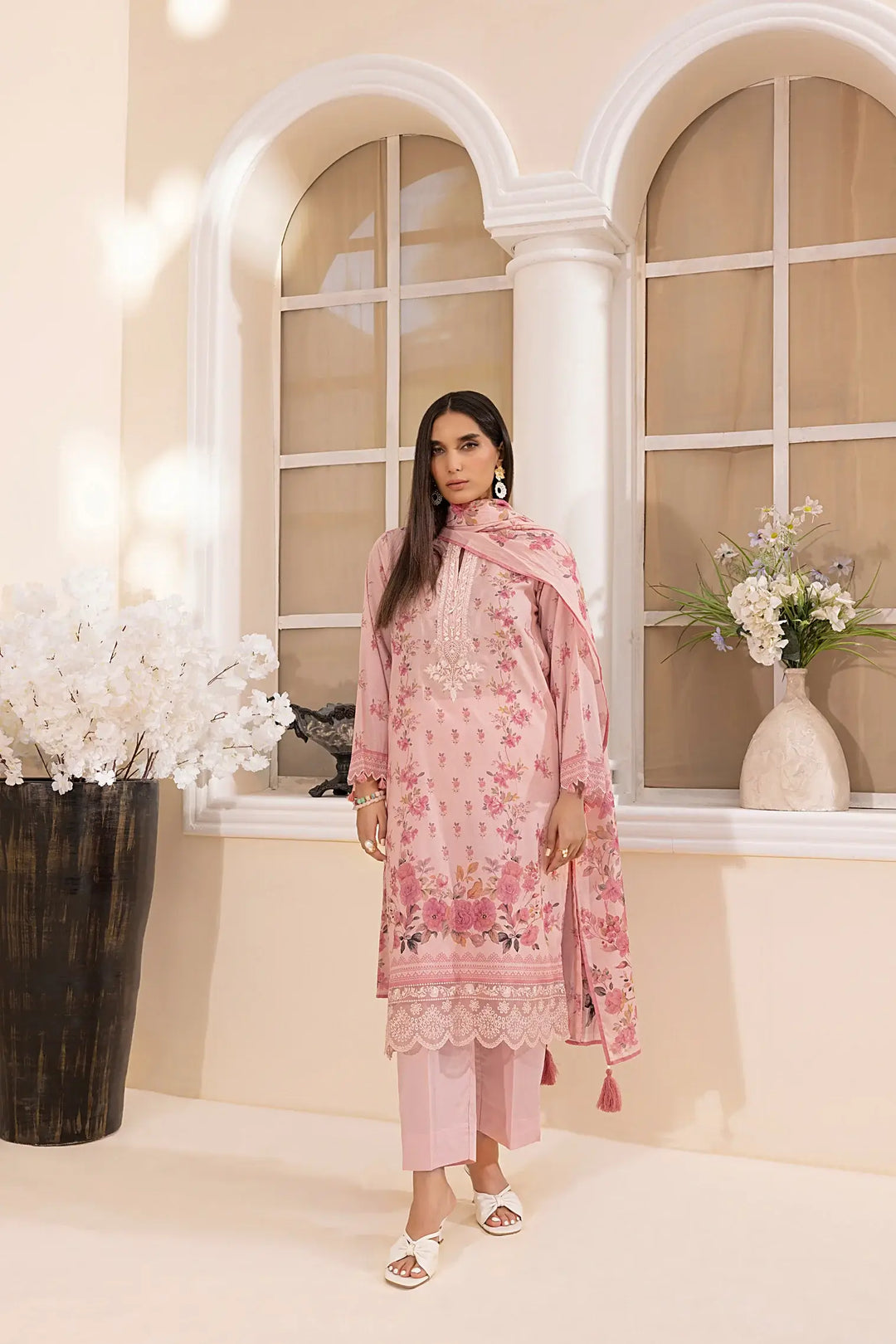 3-Piece Unstitched Printed Embroidered Lawn Suit Blossom