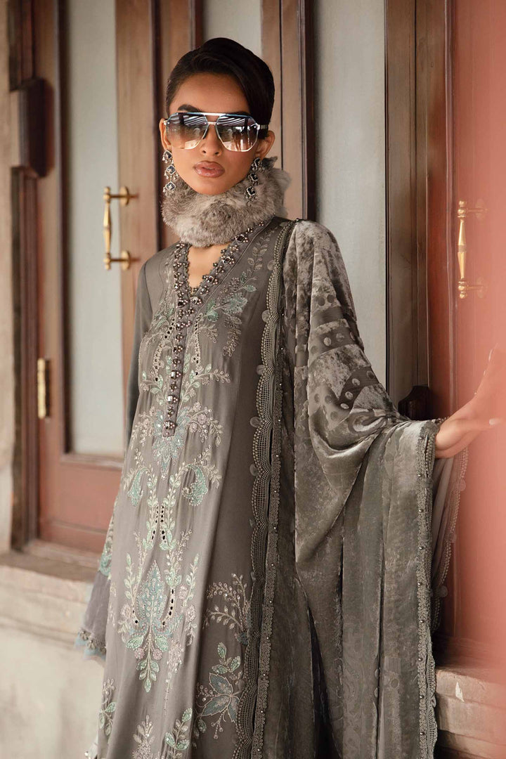 3 Piece Gray Embroidered Velvet Suit | DL-1209