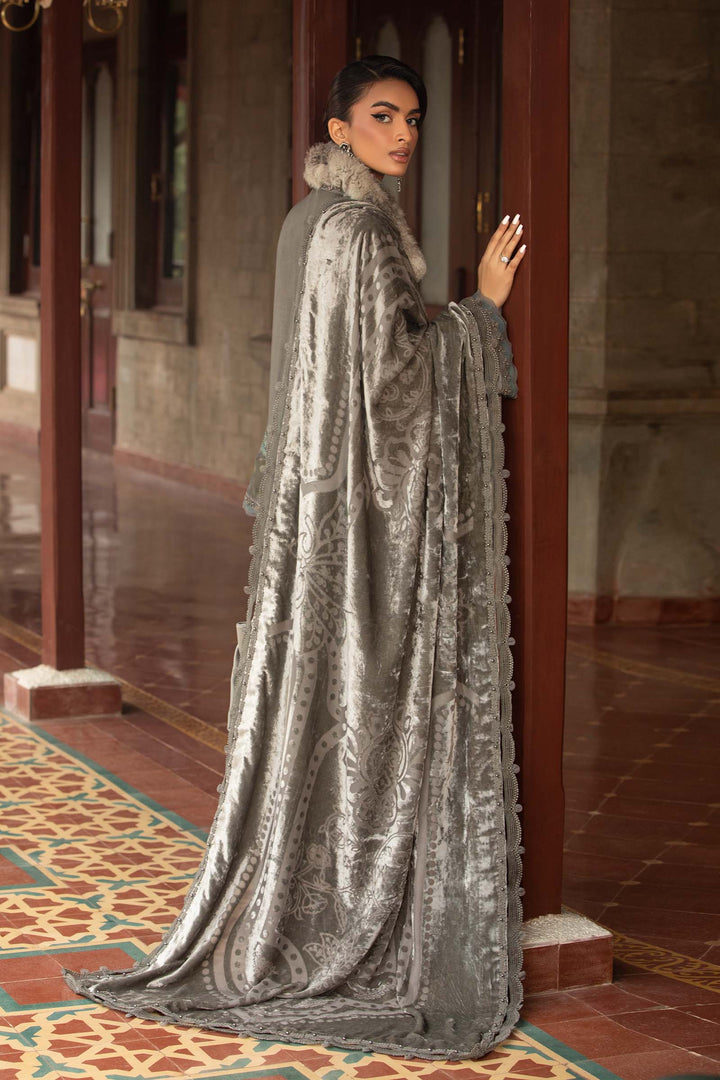 3 Piece Gray Embroidered Velvet Suit | DL-1209