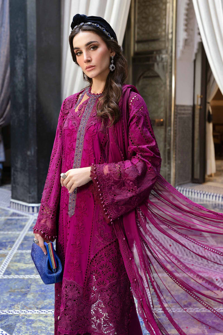 3 Piece Magenta Embroidered Lawn Suit | D-2502-B
