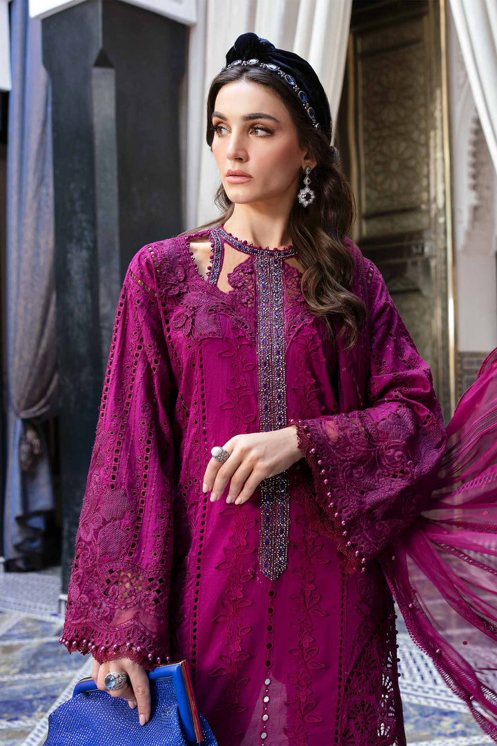 3 Piece Magenta Embroidered Lawn Suit | D-2502-B