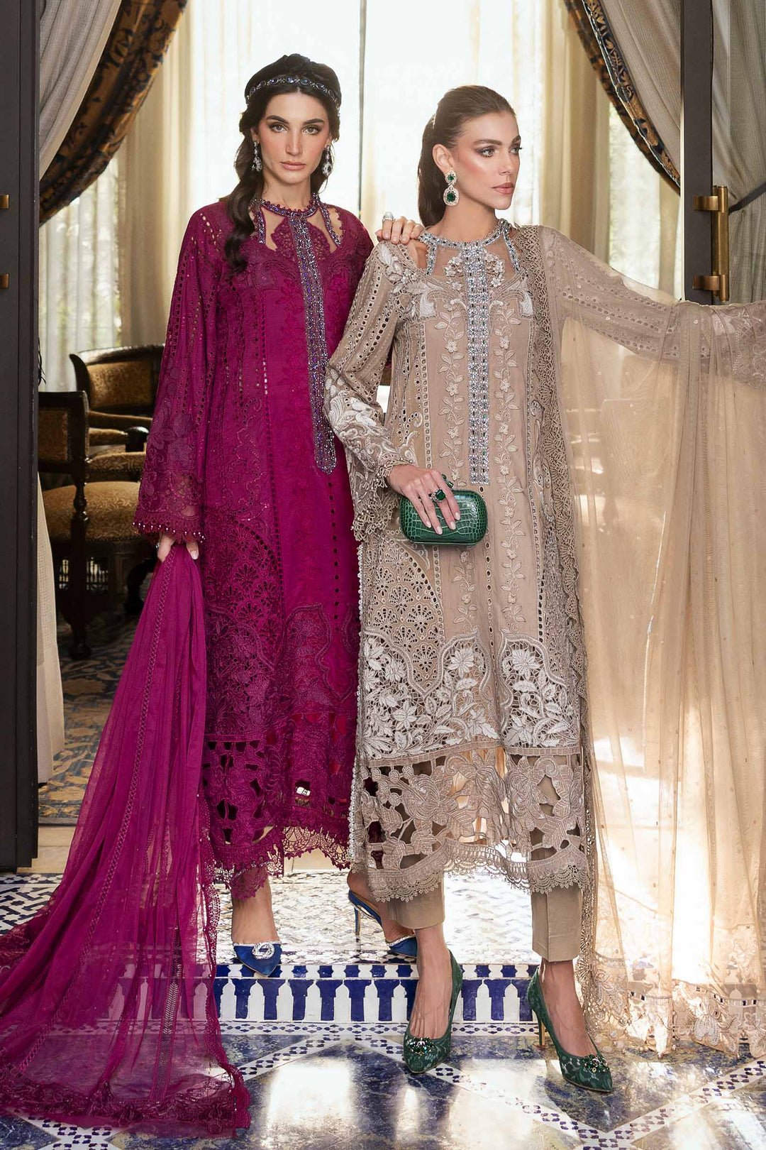 3 Piece Magenta Embroidered Lawn Suit | D-2502-B