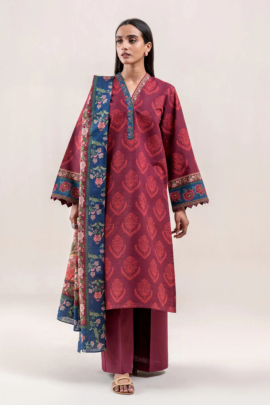 3 Piece Printed Khaddar Suit Brick Tale