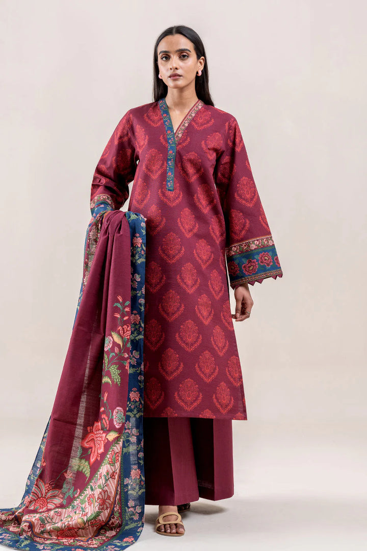 3 Piece Printed Khaddar Suit Brick Tale