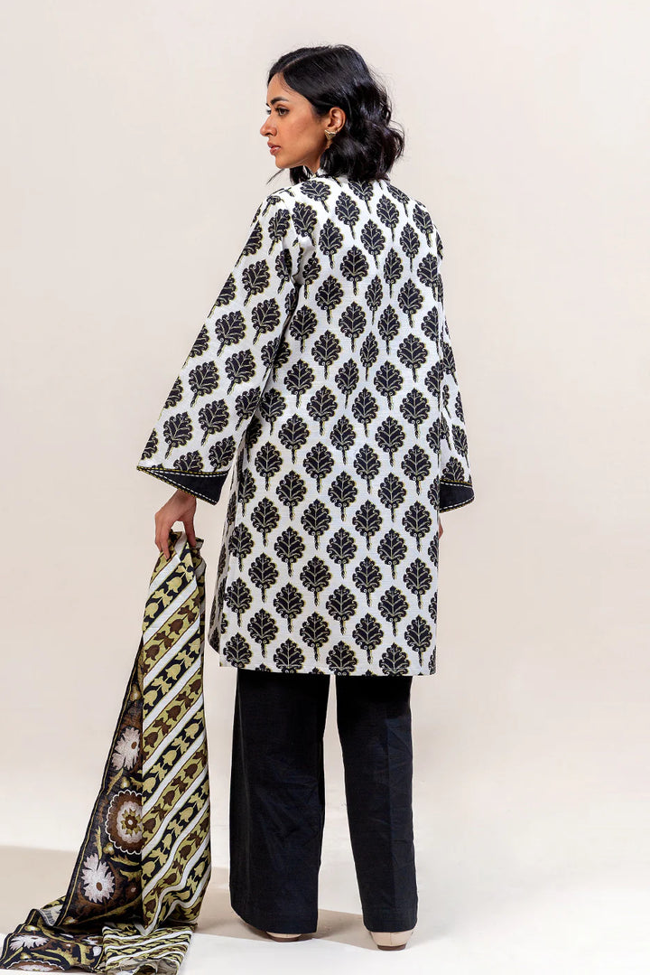 3 Piece Printed Khaddar Suit Charcoal Tint