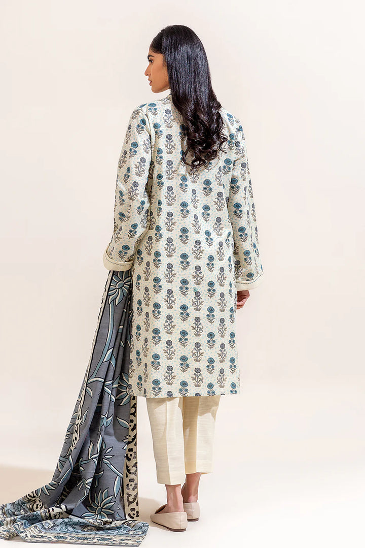 3 Piece Printed Khaddar Suit Dove Grey