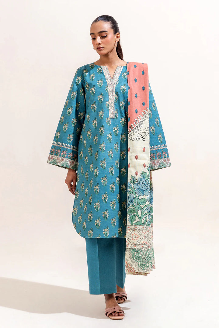 3 Piece Printed Khaddar Suit Mediterranean Tide