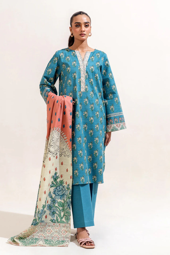 3 Piece Printed Khaddar Suit Mediterranean Tide