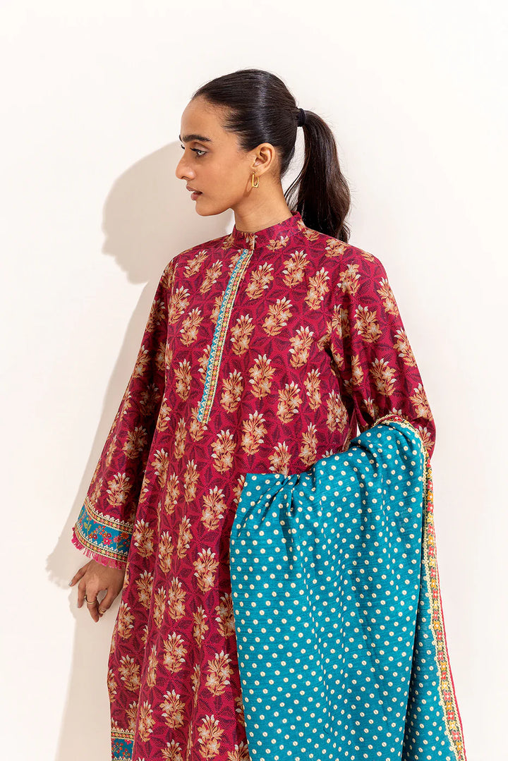 3 Piece Printed Khaddar Suit Mulberry Fern