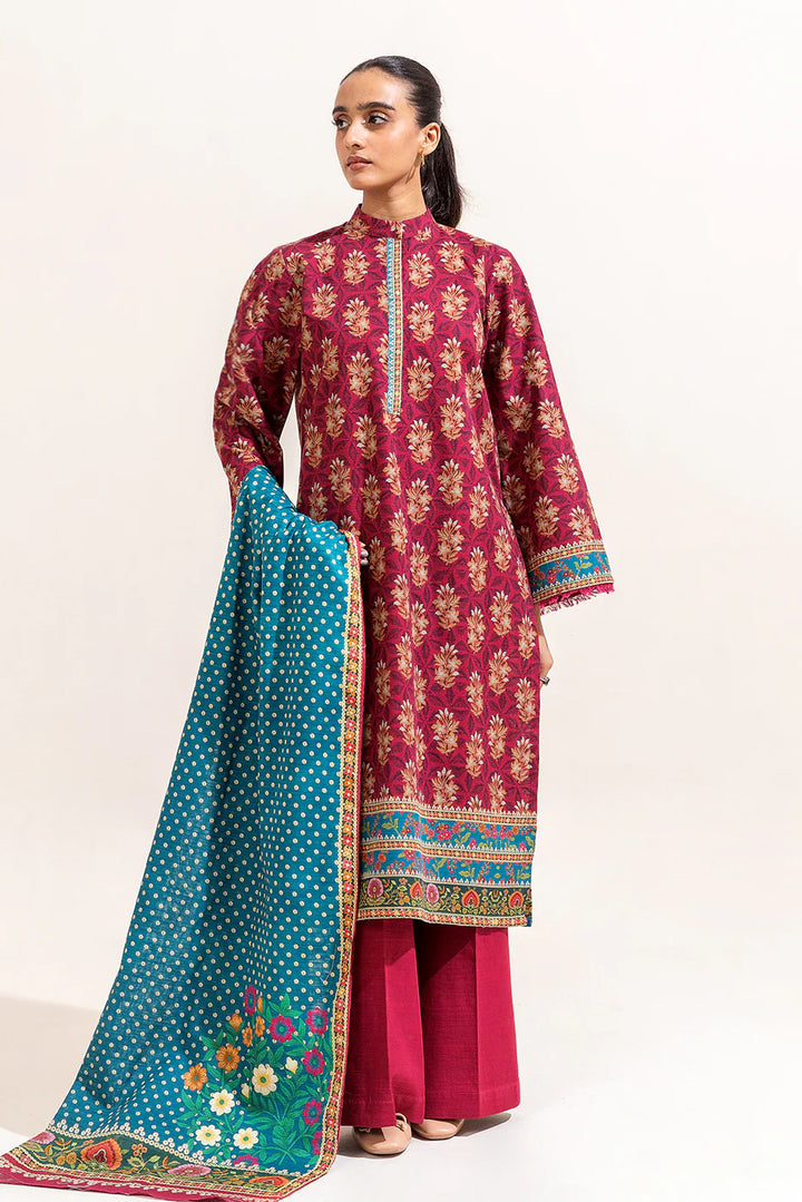 3 Piece Printed Khaddar Suit Mulberry Fern