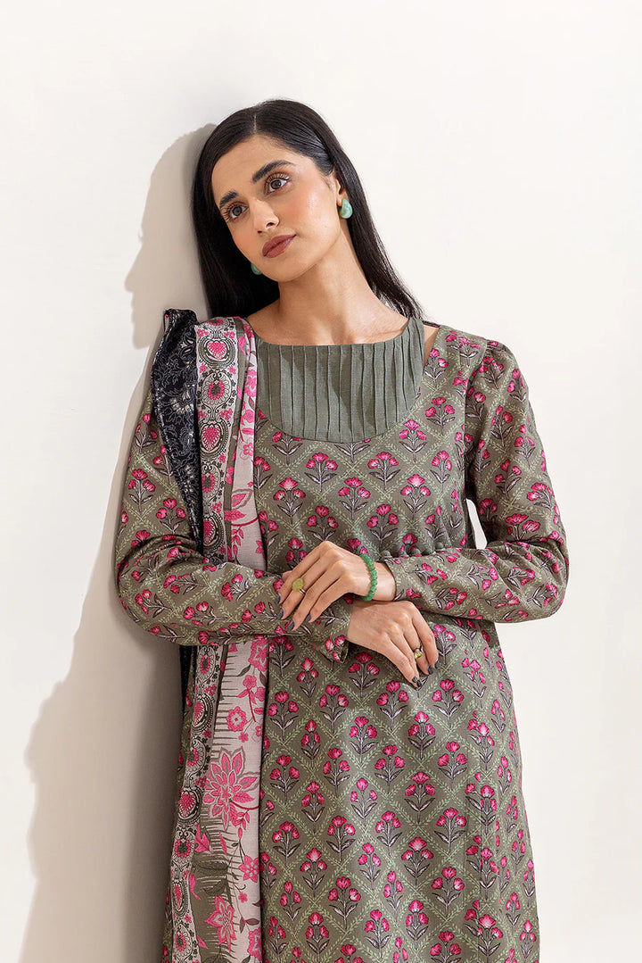 3 Piece Printed Khaddar Suit Sage Bloom