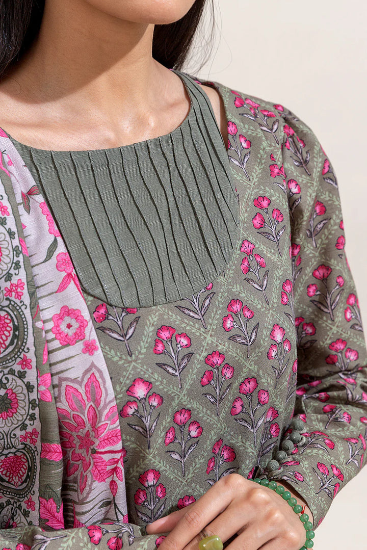 3 Piece Printed Khaddar Suit Sage Bloom