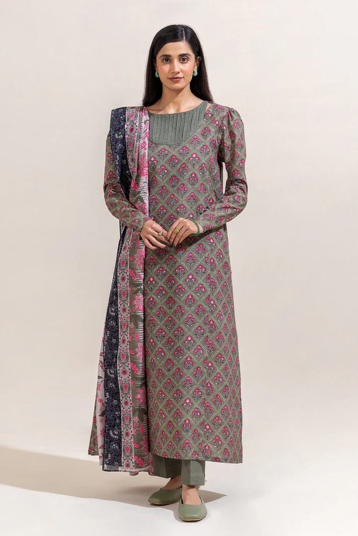 3 Piece Printed Khaddar Suit Sage Bloom