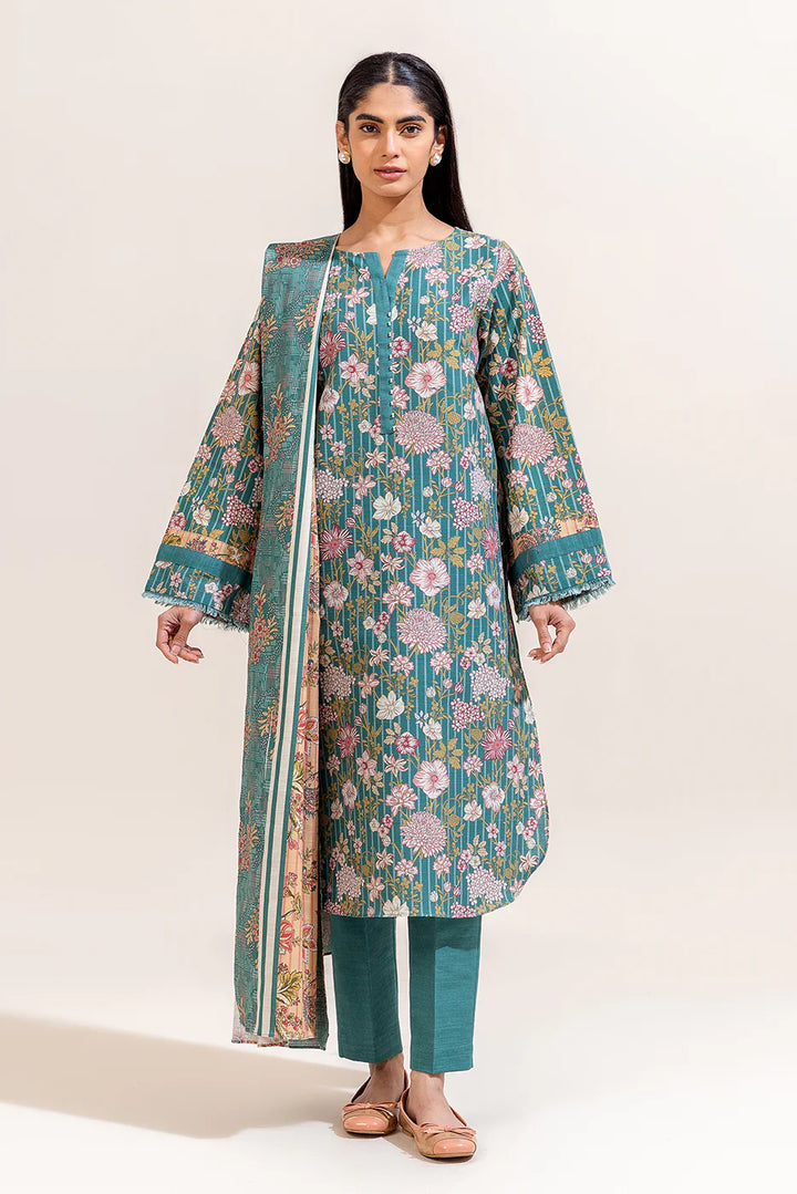 3 Piece Printed Khaddar Suit Turquoise Gloom