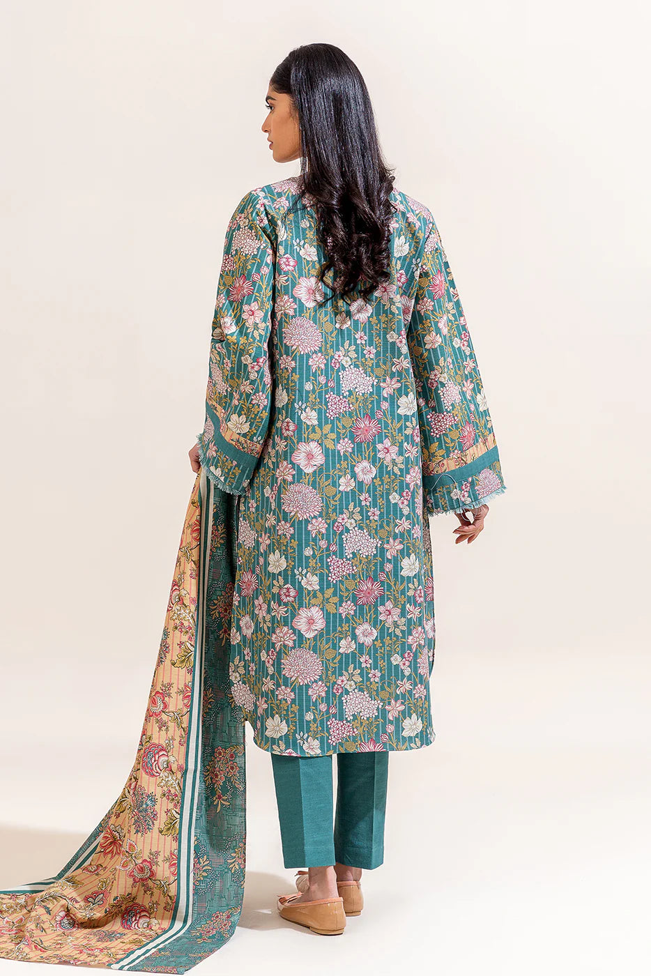3 Piece Printed Khaddar Suit Turquoise Gloom