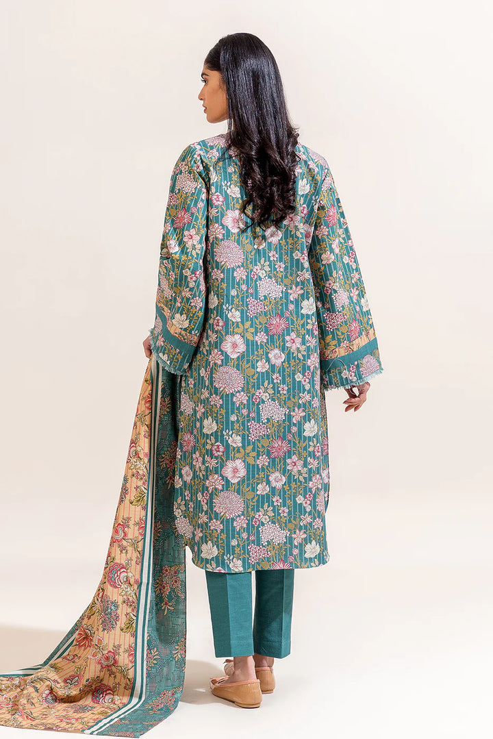 3 Piece Printed Khaddar Suit Turquoise Gloom