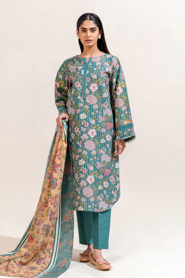 3 Piece Printed Khaddar Suit Turquoise Gloom